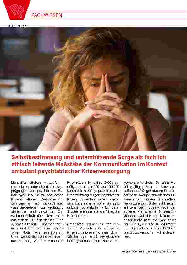 Vorschauseite 1: Selbstbestimmung und unterstützende Sorge als fachlich ethisch leitende Maßstäbe der Kommunikation im Kontext ambulant psychiatrischer Krisenversorgung