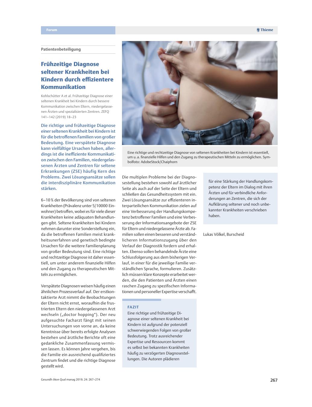 Vorschauseite 1: Patientenbeteiligung – Frühzeitige Diagnose seltener Krankheiten bei Kindern durch effizientere Kommunikation