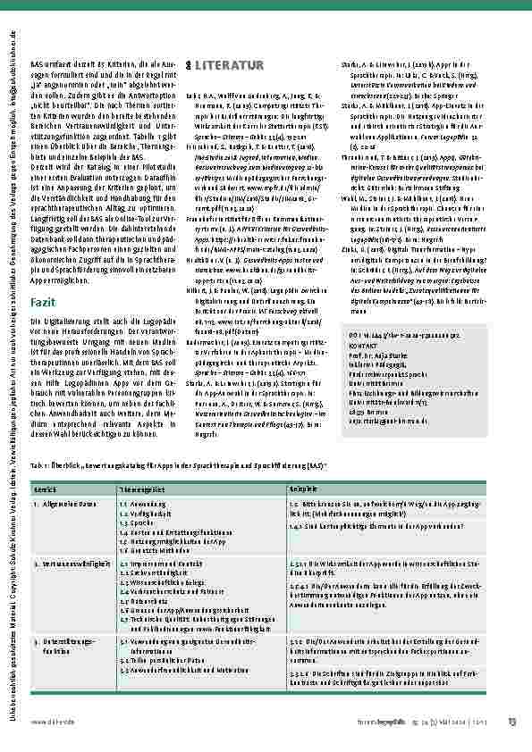 Vorschauseite 2: Qualität von Apps in der Logopädie/Sprachtherapie: Der Bewertungskatalog für Apps in Sprachtherapie und Sprachförderung (BAS)
