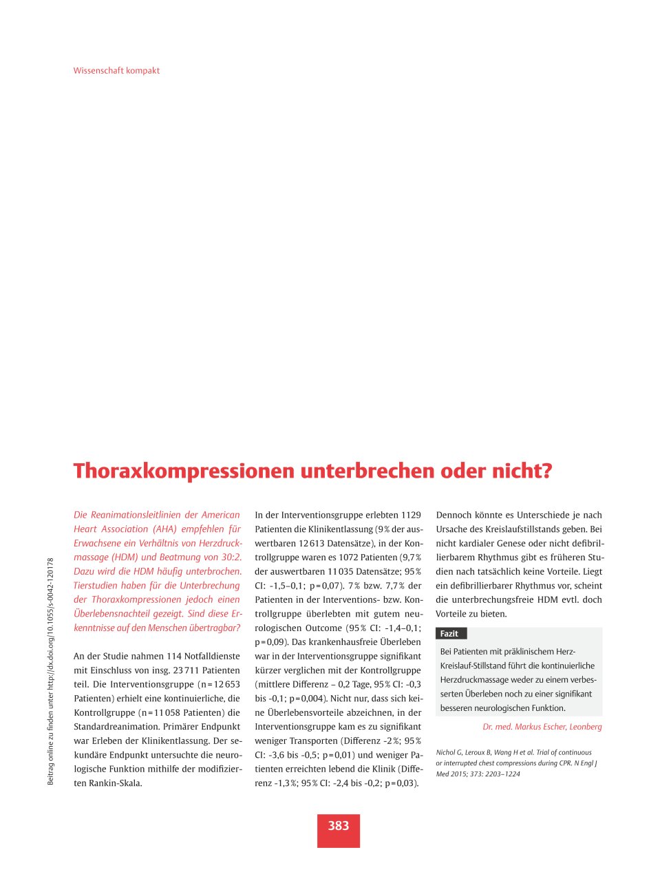 Vorschauseite 1: Thoraxkompressionen unterbrechen oder nicht?