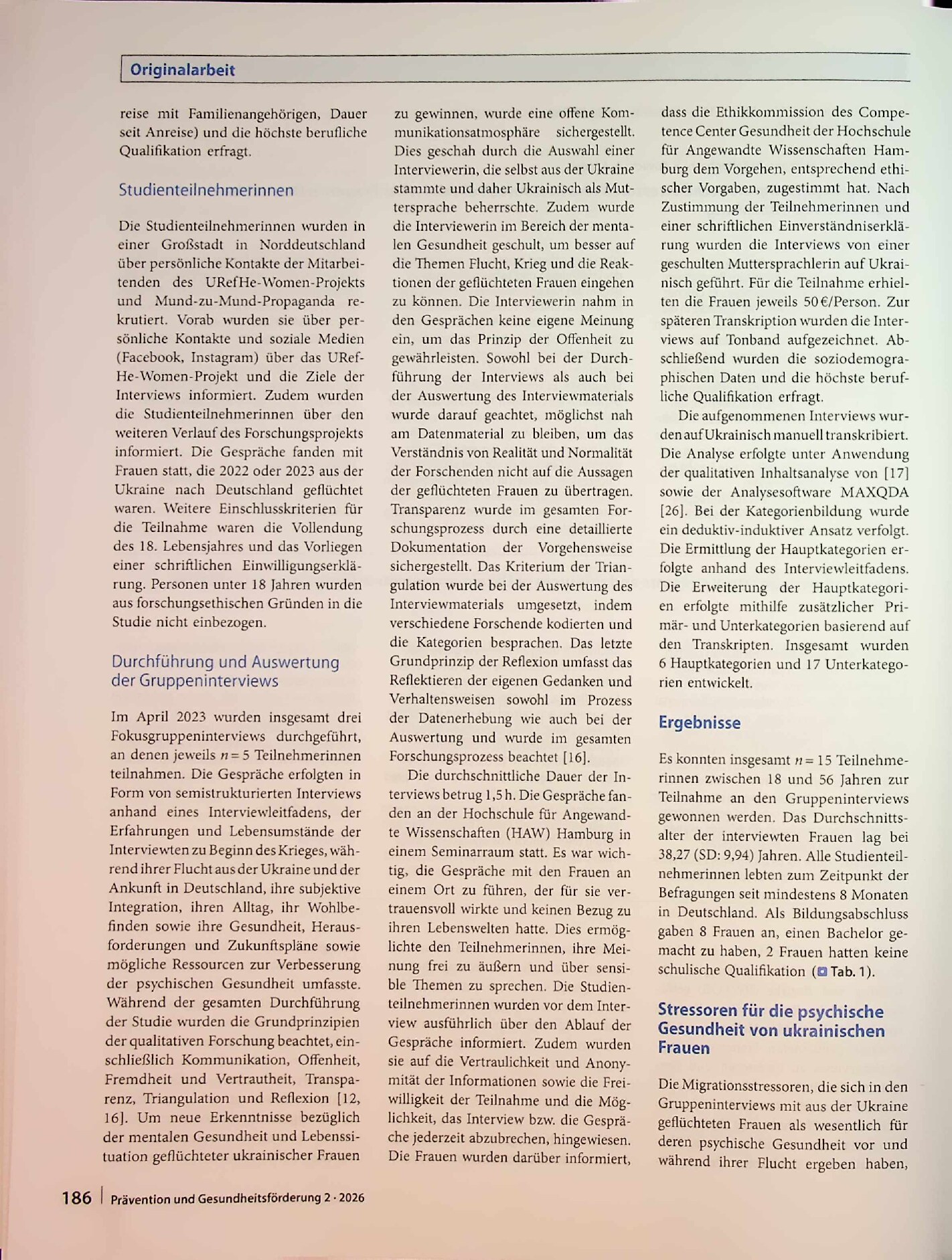 Vorschauseite 4: Prä- und perimigratorische Stressoren und Ressourcen ukrainischer Frauen in Deutschland – eine qualitative Betrachtung