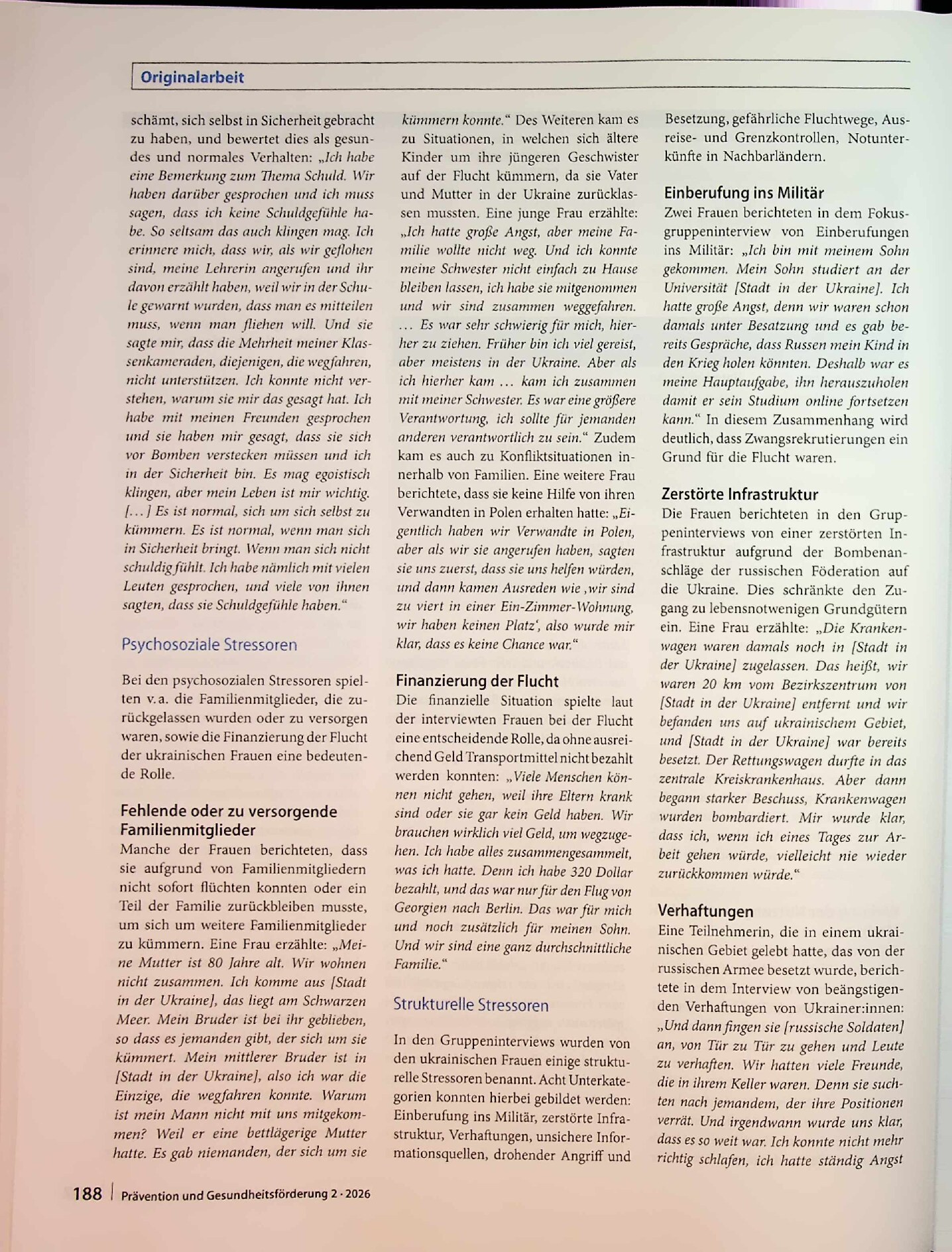 Vorschauseite 6: Prä- und perimigratorische Stressoren und Ressourcen ukrainischer Frauen in Deutschland – eine qualitative Betrachtung