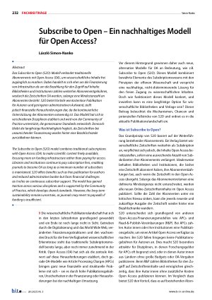 Vorschauseite 1: Subscribe to Open – Ein nachhaltiges Modell für Open Access?