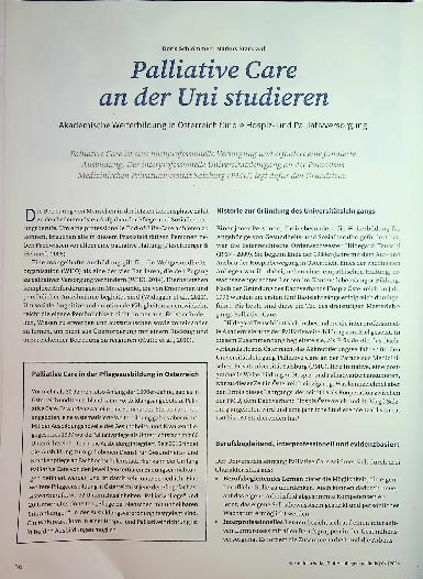 Vorschauseite 1: Palliative Care an der Uni studieren. Akademische Weiterbildung in Österreich für die Hospizund Palliativversorgung.