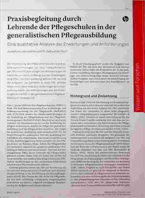 Vorschauseite 1: Praxisbegleitung durch Lehrende der Pflegeschulen in der generalistischen Pflegeausbildung: Eine qualitative Analyse der Erwartungen und Anforderungen.
