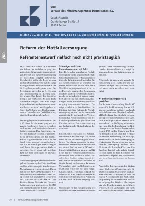 Vorschauseite 1: Reform der Notfallversorgung Referentenentwurf vielfach noch nicht praxistauglich