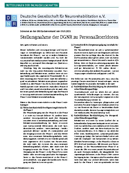 Vorschauseite 1: Stellungnahme der DGNR zu Personalkorridoren