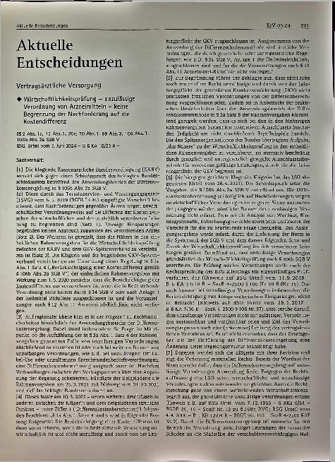 Vorschauseite 1: Aktuelle Entscheidungen Vertragsärztliche Versorgung