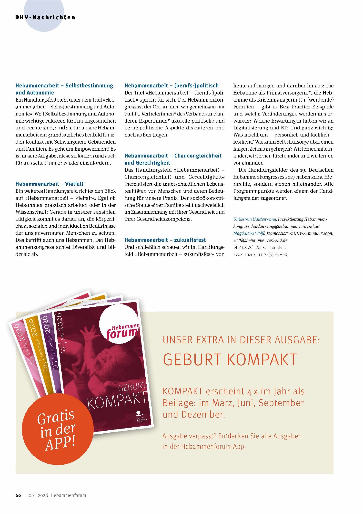 Vorschauseite 2: Der Rahmen steht! Save the Date! Der 19. Deutsche Hebammenkongress findet vom 3. bis 5. Mai 2027 in Berlin statt.