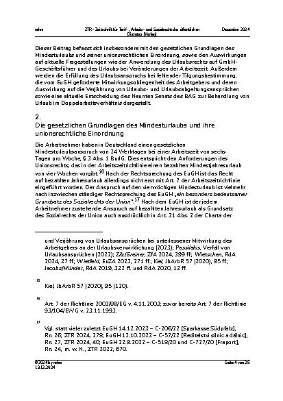 Vorschauseite 4: Aktuelles Urlaubsrecht im Spagat zwischen Erfurt und Luxemburg