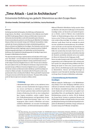 Vorschauseite 1: „Time Attack – Lost in Architecture“ Erstsemester-Einführung neu gedacht: Erkenntnisse aus dem Escape-Room