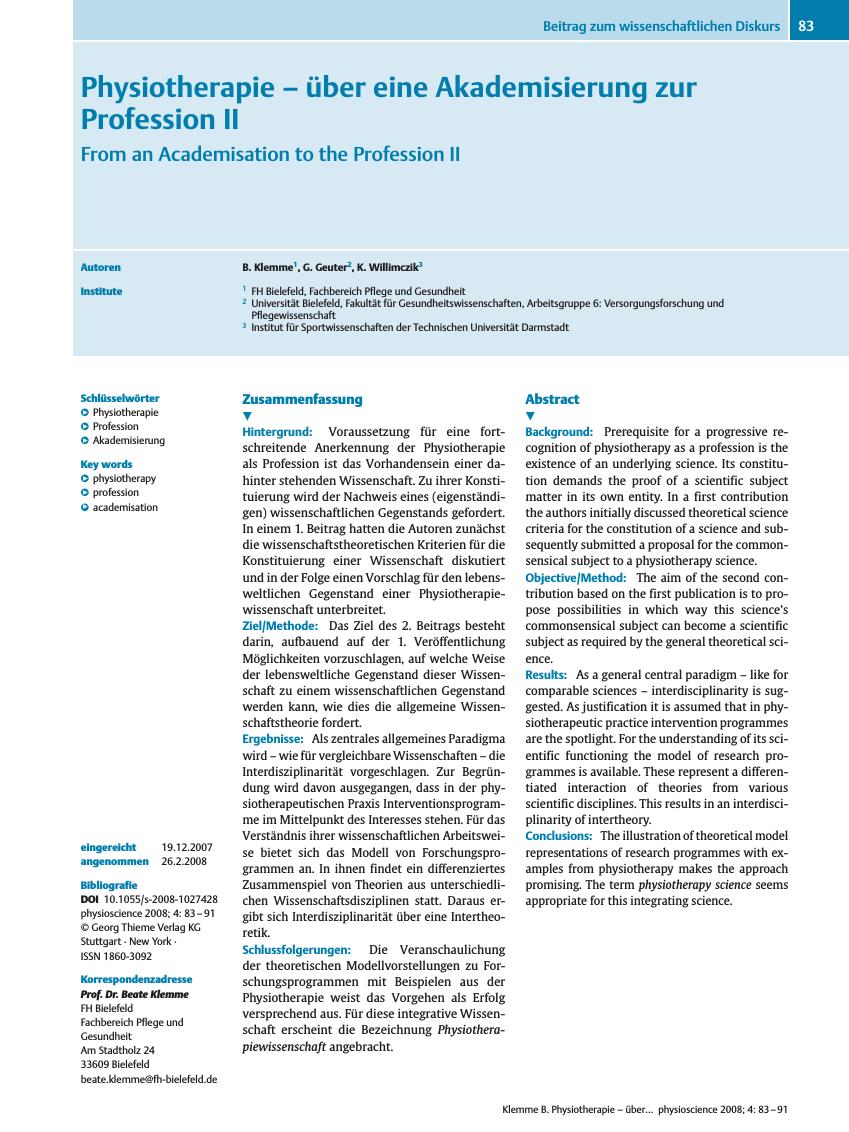 Vorschauseite 1: Physiotherapie - über eine Akademisierung zur Profession II
