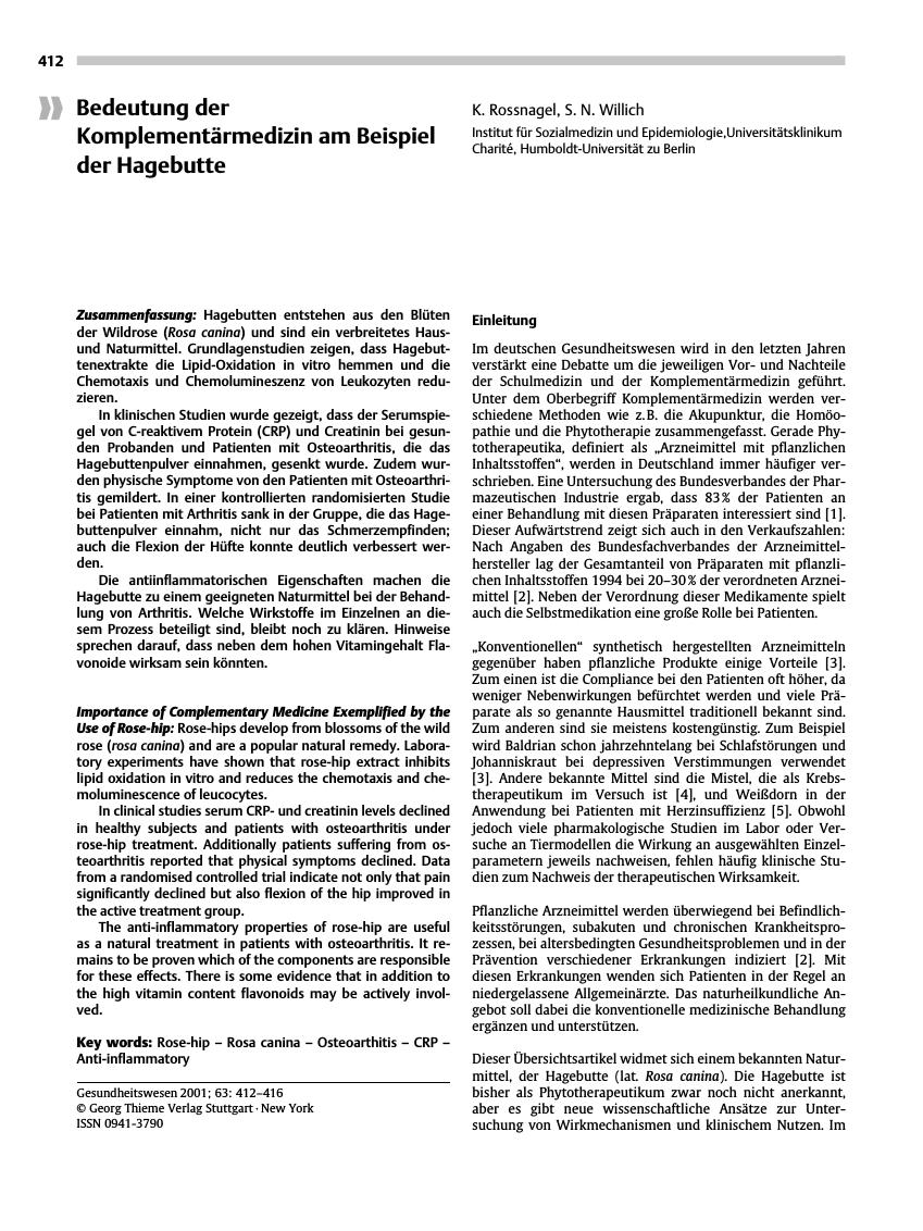 Vorschauseite 1: Bedeutung der Komplementärmedizin am Beispiel der Hagebutte