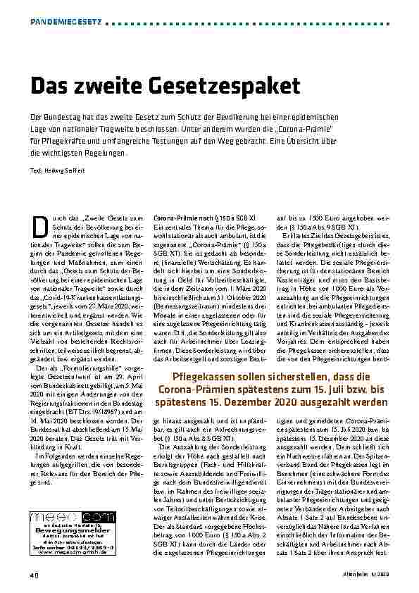 Vorschauseite 1: Pandemiegesetz - Das zweite Gesetzespaket