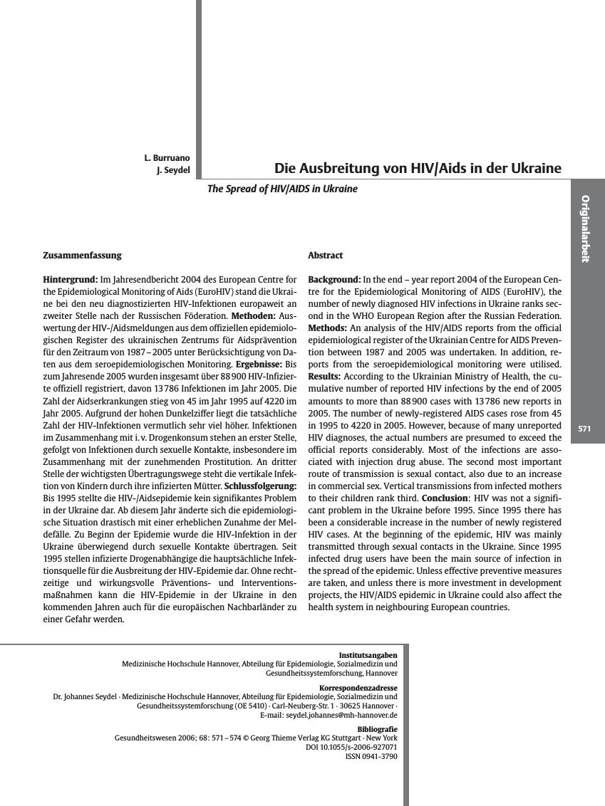 Vorschauseite 1: Die Ausbreitung von HIV/Aids in der Ukraine