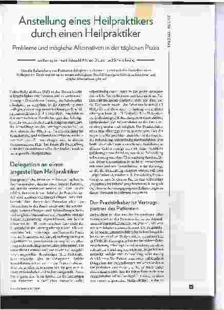 Vorschauseite 1: Anstellung eines Heilpraktikers durch einen Heilpraktiker. Probleme und mögliche Alternativen in der täglichen Praxis