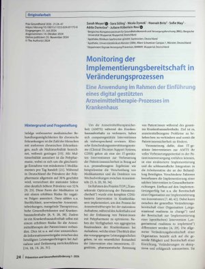 Vorschauseite 1: Monitoring der Implementierungsbereitschaft in Veränderungsprozessen Eine Anwendung im Rahmen der Einführung eines digital gestützten Arzneimitteltherapie-Prozesses im Krankenhaus