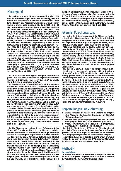 Vorschauseite 2: HIV-bezogene Stigmata in der pflegerischen Versorgung in deutschen Krankenhäusern: Eine qualitative Untersuchung