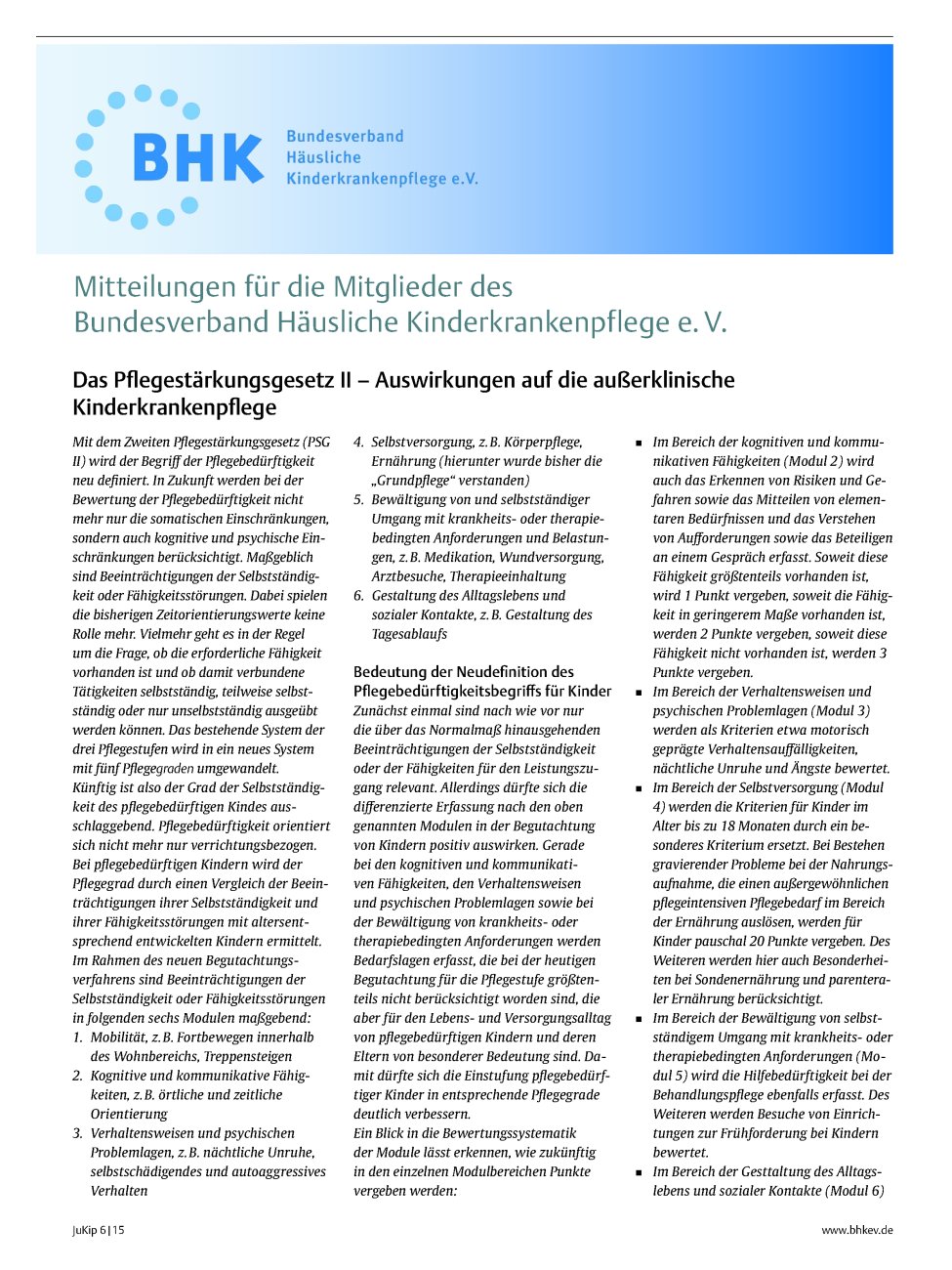 Vorschauseite 1: Mitteilungen für die Mitglieder des Bundesverband Häusliche Kinderkrankenpflege e. V.