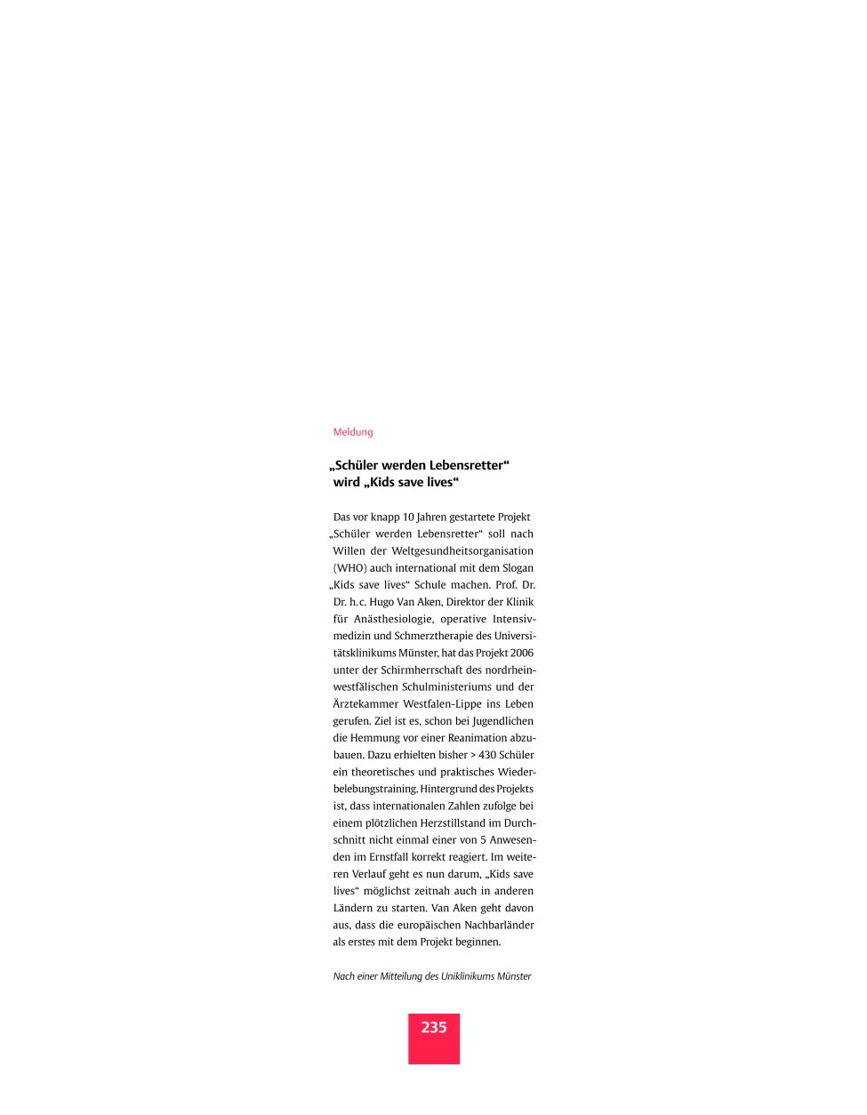 Vorschauseite 1: Meldung ? ?Schüler werden Lebensretter? wird ?Kids save lives?