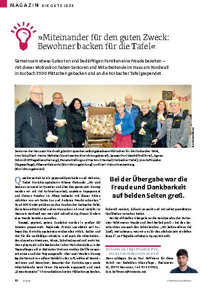 Vorschauseite 1: »Miteinander für den guten Zweck: Bewohner backen für die Tafel«