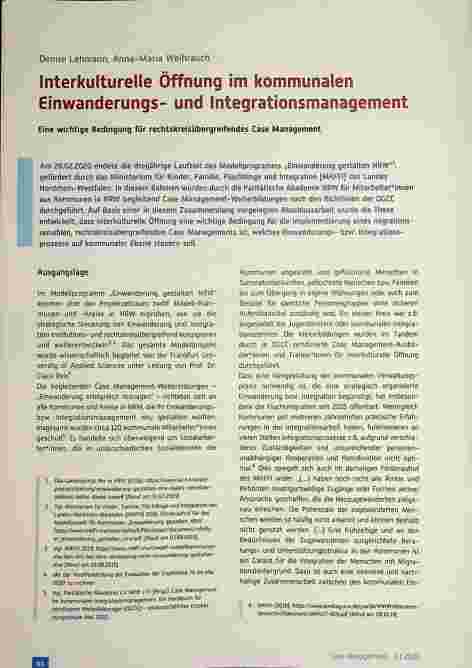 Vorschauseite 1: Interkulturelle Öffnung im kommunalen Einwanderungsund Integrationsmanagement. Eine wichtige Bedingung für rechtskreisübergreifendes Case Management.