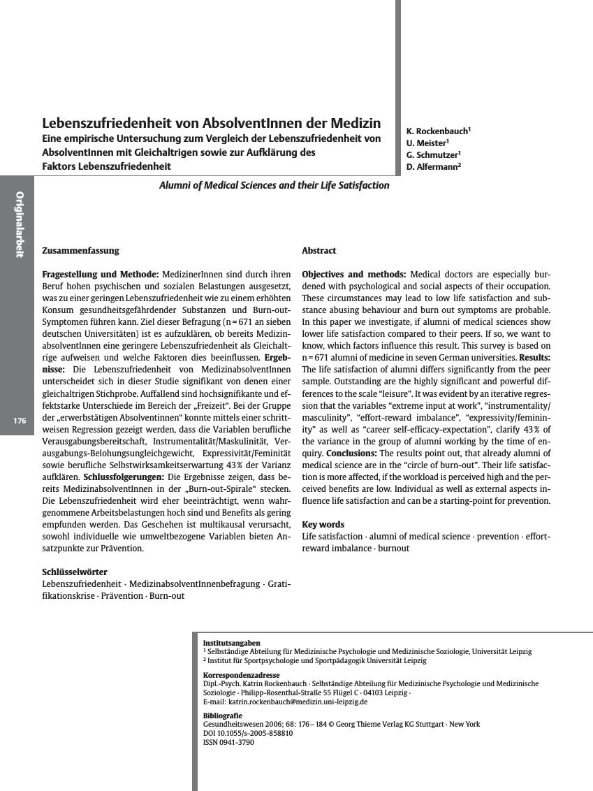 Vorschauseite 1: Lebenszufriedenheit von AbsolventInnen der Medizin