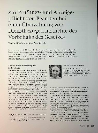 Vorschauseite 1: Zur Prüflingsund Anzeigepflicht von Beamten bei einer Überzahlung von Dienstbezügen im Lichte des Vorbehalts des Gesetzes
