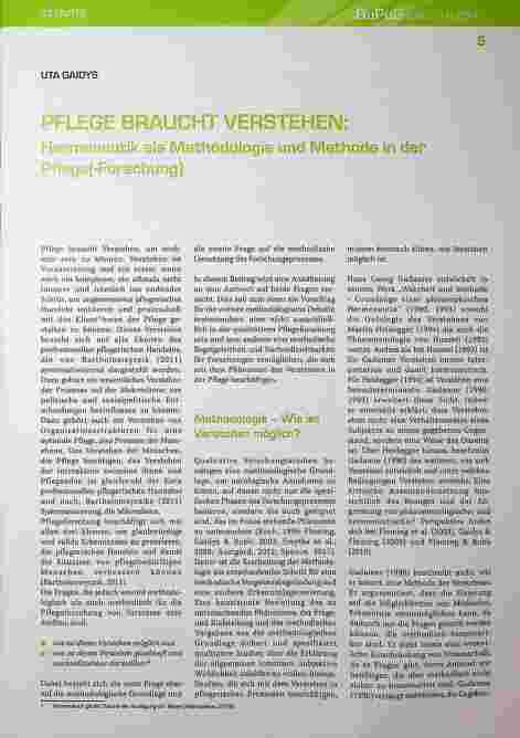 Vorschauseite 1: PFLEGE BRAUCHT VERSTEHEN: Hermeneutik als Methodologie und Methode in der Pflegeforschung.