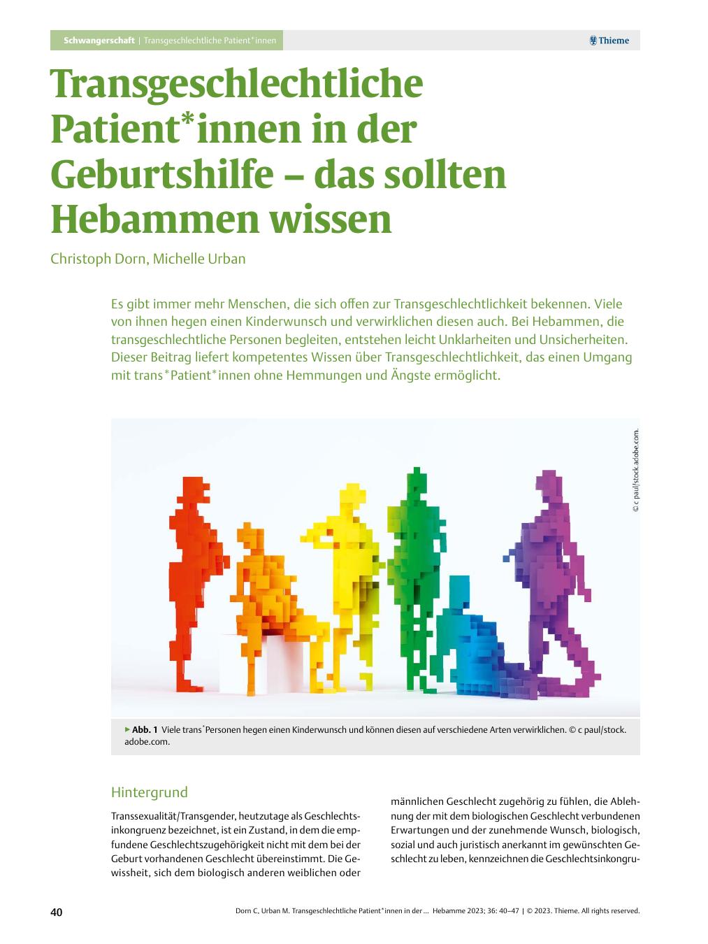Vorschauseite 1: Transgeschlechtliche Patient*innen in der Geburtshilfe – das sollten Hebammen wissen