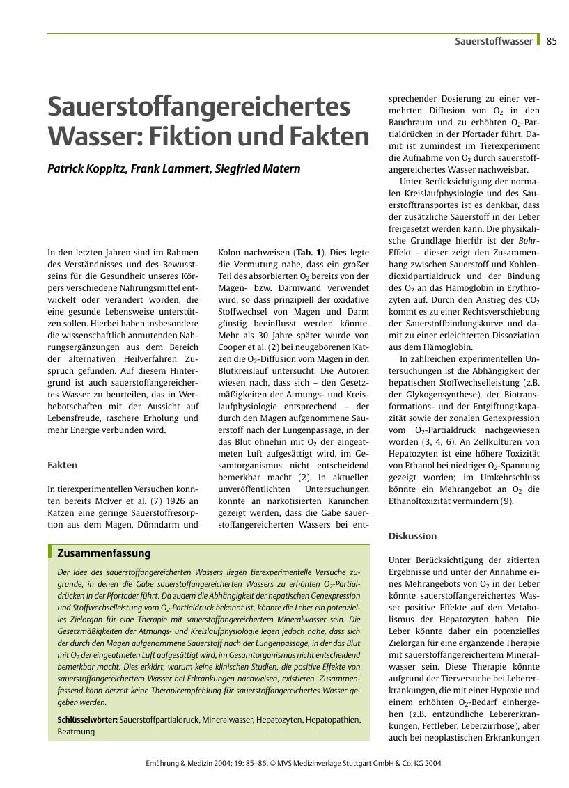 Vorschauseite 1: Sauerstoffangereichertes Wasser: Fiktion und Fakten