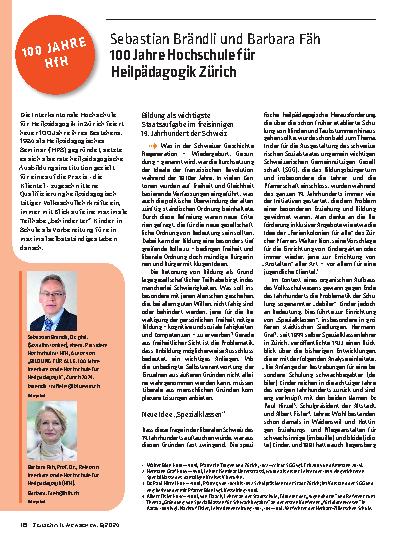 Vorschauseite 1: 100 Jahre Hochschule für Heilpädagogik Zürich