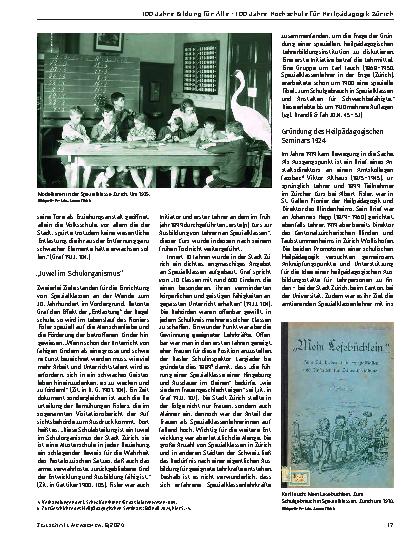 Vorschauseite 2: 100 Jahre Hochschule für Heilpädagogik Zürich