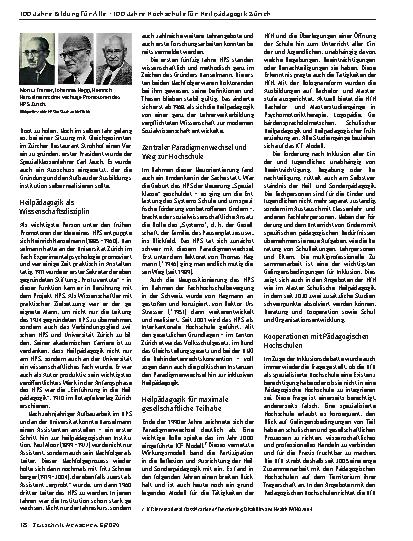 Vorschauseite 3: 100 Jahre Hochschule für Heilpädagogik Zürich