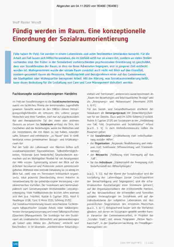 Vorschauseite 1: Fündig werden im Raum. Eine konzeptionelle Einordnung der Sozialraumorientierung.