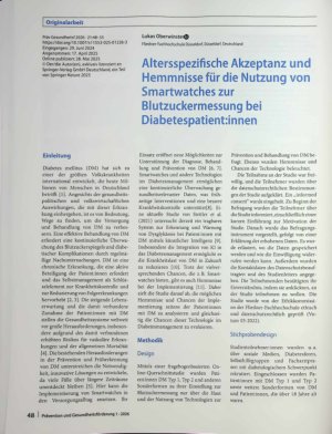 Vorschauseite 1: Altersspezifische Akzeptanz und Hemmnisse für die Nutzung von Smartwatches zur Blutzuckermessung bei Diabetespatientinnen