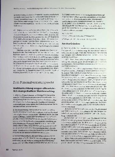 Vorschauseite 1: Zum Personalvertretungsrecht Wahlanfechtung wegen offensichtlich mangelhaftem Wahlvorschlag
