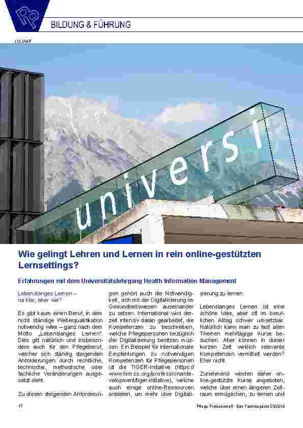 Vorschauseite 1: Wie gelingt Lehren und Lernen in rein online-gestützten Lernsettings? Erfahrungen mit dem Universitätslehrgang Health Information Management