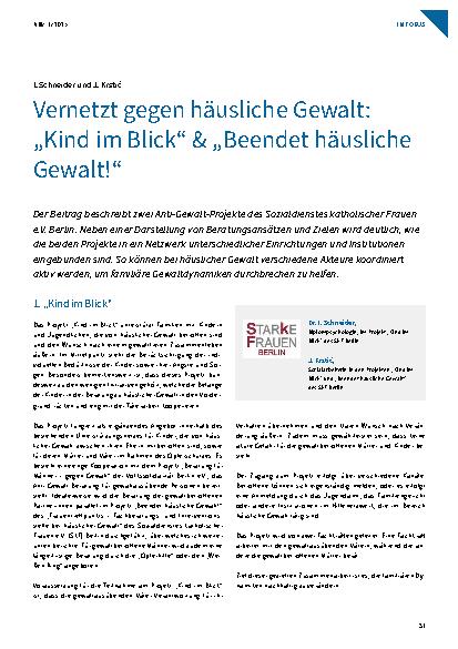 Vorschauseite 1: Vernetzt gegen häusliche Gewalt: „Kind im Blick“ & „Beendet häusliche Gewalt!“