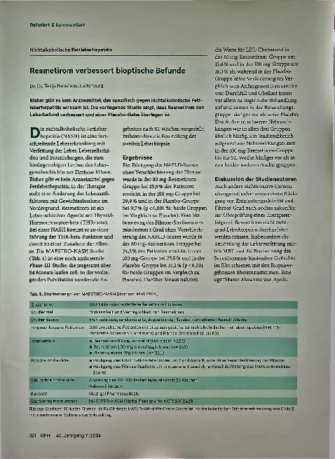Vorschauseite 1: Resmetirom verbessert bioptische Befunde.