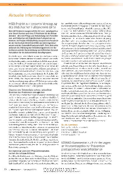 Vorschauseite 1: Aktuelle Informationen zum HSBI-Projekt zur besseren Versorgung des Diabetischen Fußsyndroms (DFS).