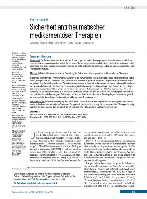 Vorschauseite 1: Sicherheit antirheumatischer medikamentöser Therapien