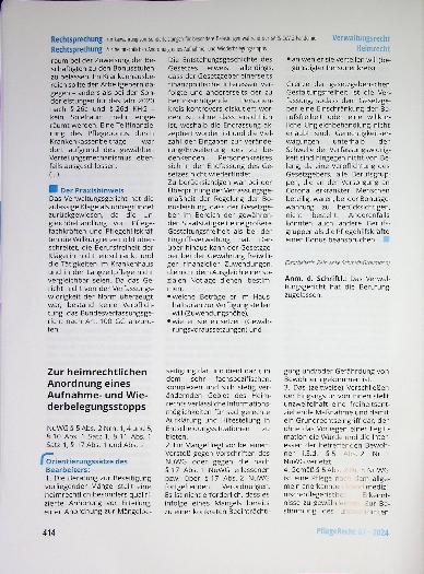 Vorschauseite 1: Zur heimrechtlichen Anordnung eines Aufnahmeund Wiederbelegungsstopps.