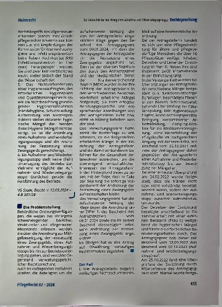 Vorschauseite 2: Zur heimrechtlichen Anordnung eines Aufnahmeund Wiederbelegungsstopps.