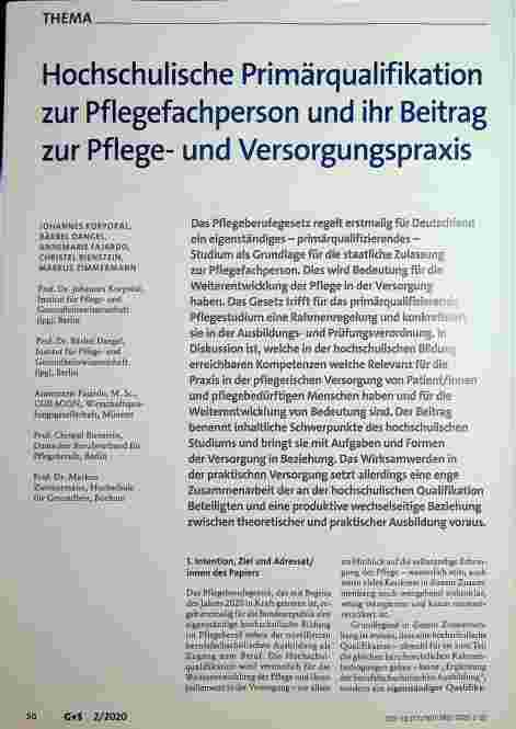 Vorschauseite 1: Hochschulische Primärqualifikation zur Pflegefachperson und ihr Beitrag zur Pflegeund Versorgungspraxis