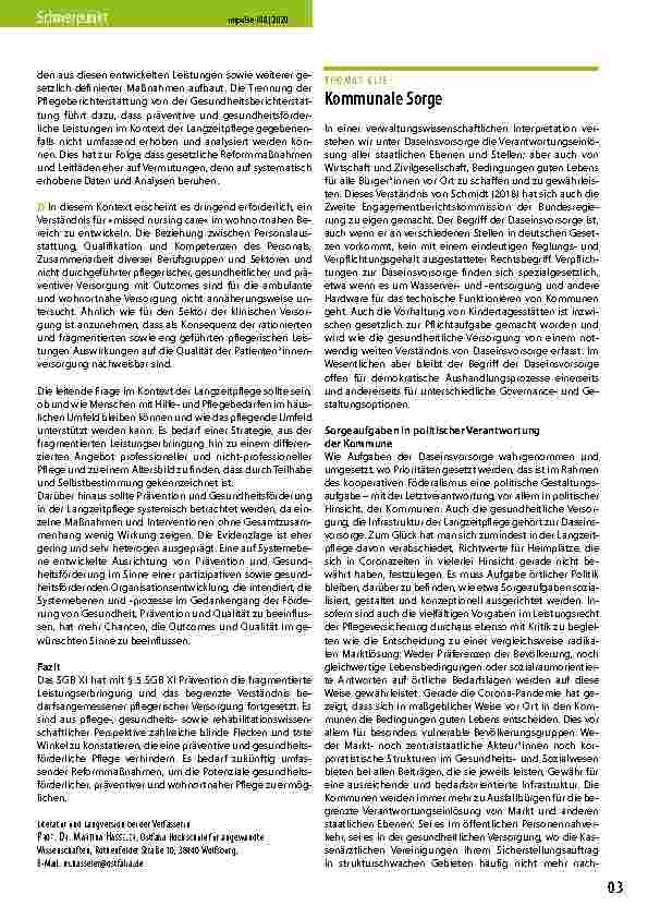 Vorschauseite 2: Der tote Winkel und die blinden Flecken in der Prävention und Gesundheitsförderung in der Langzeitpflege