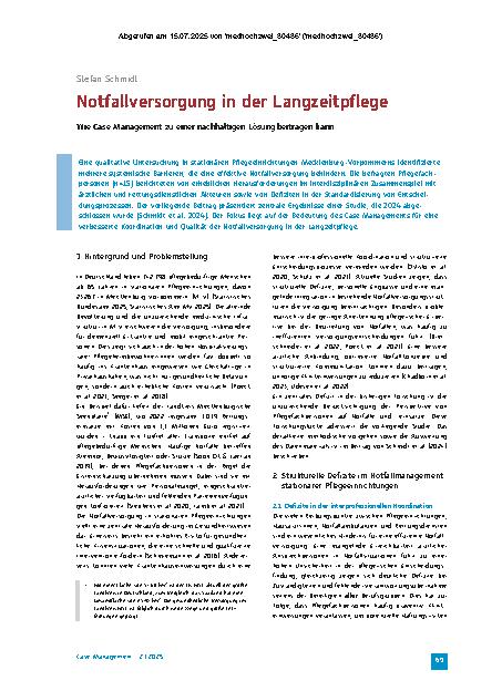Vorschauseite 1: Notfallversorgung in der Langzeitpflege Wie Case Management zu einer nachhaltigen Lösung beitragen kann