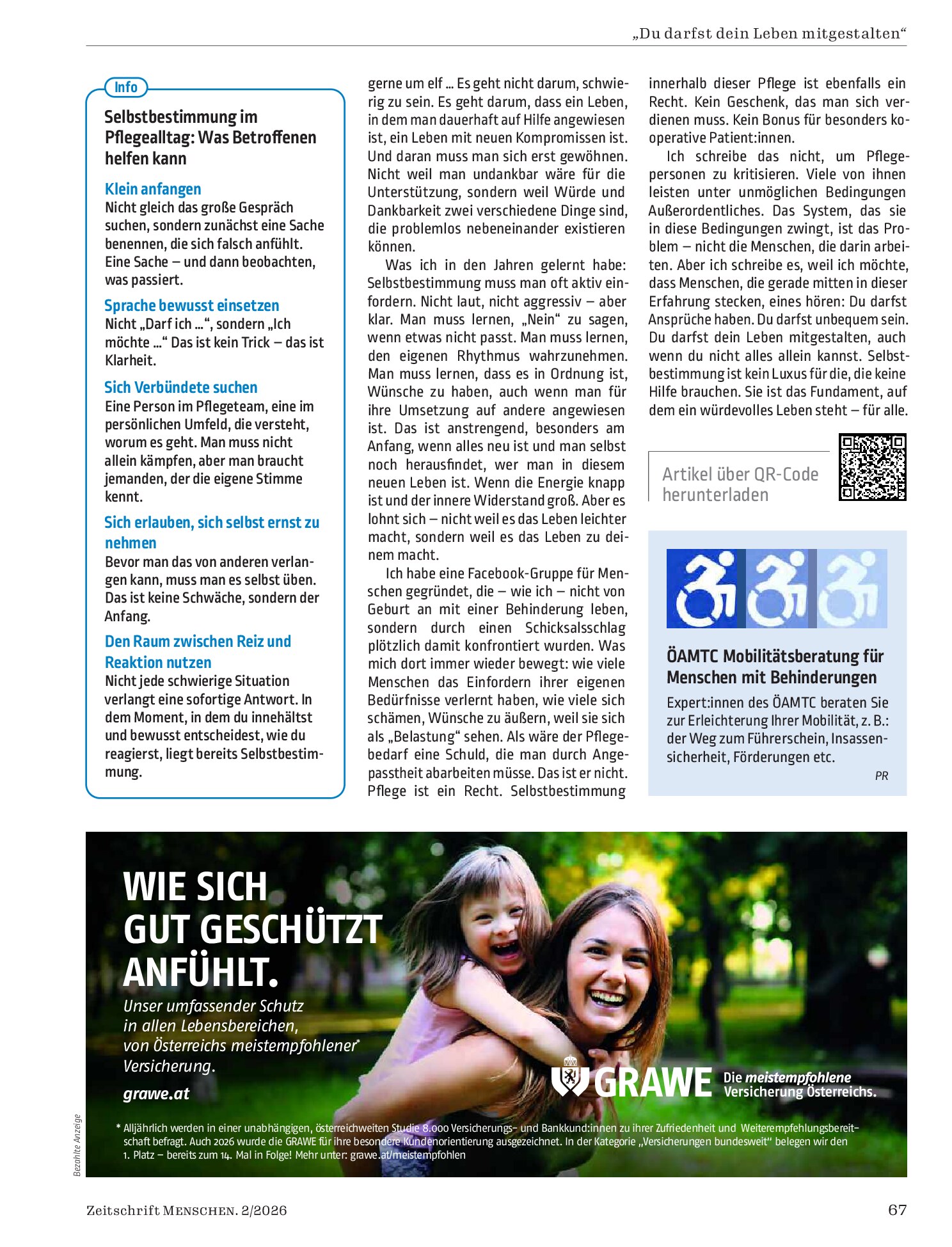 Vorschauseite 2: Aus dem „Du darfst dein Leben mitgestalten“ – Selbstbestimmung im Pflegefall