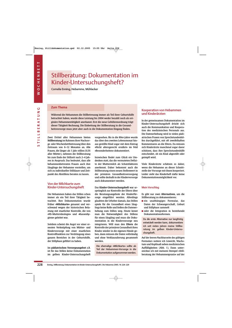 Vorschauseite 1: Stillberatung: Dokumentation im Kinder-Untersuchungsheft?