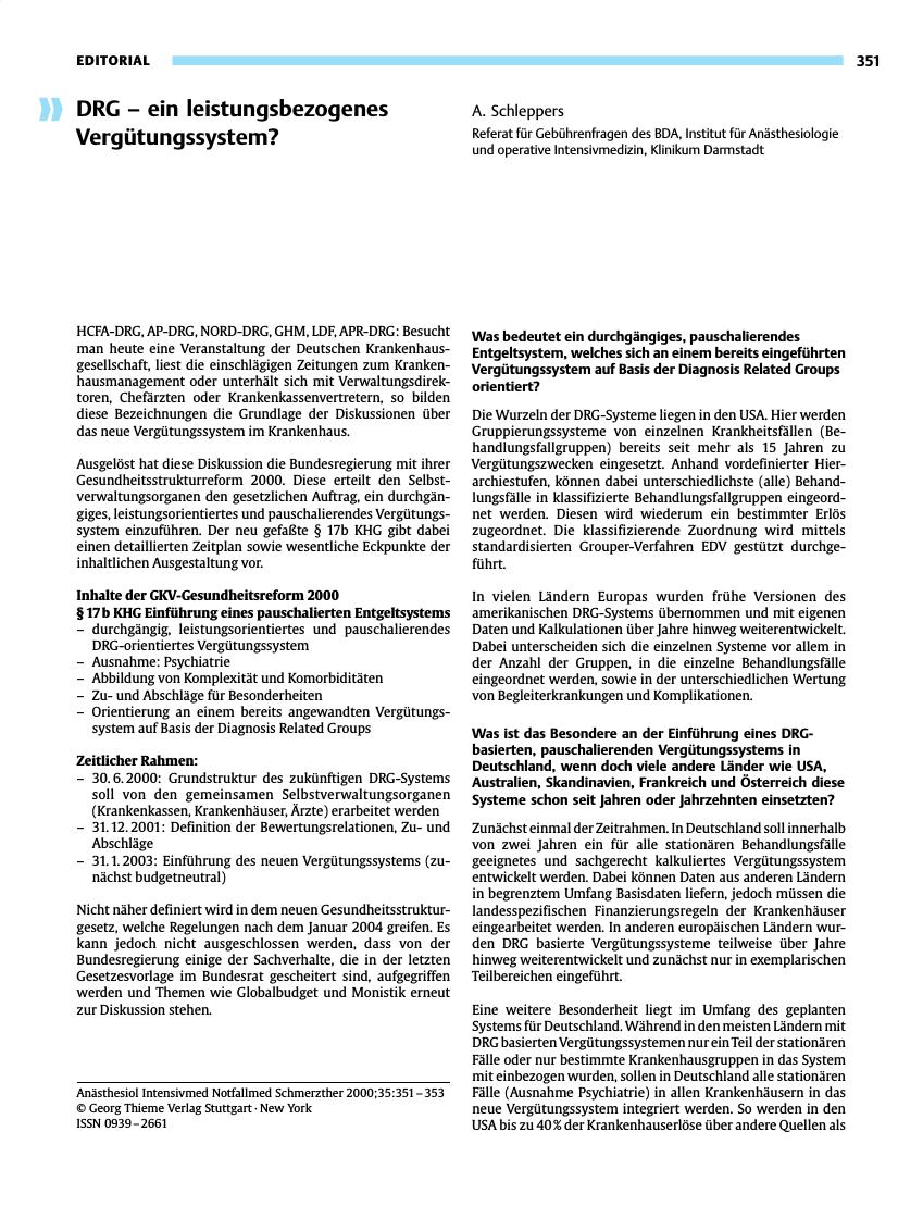 Vorschauseite 1: DRG - ein leistungsbezogenes Vergütungssystem?